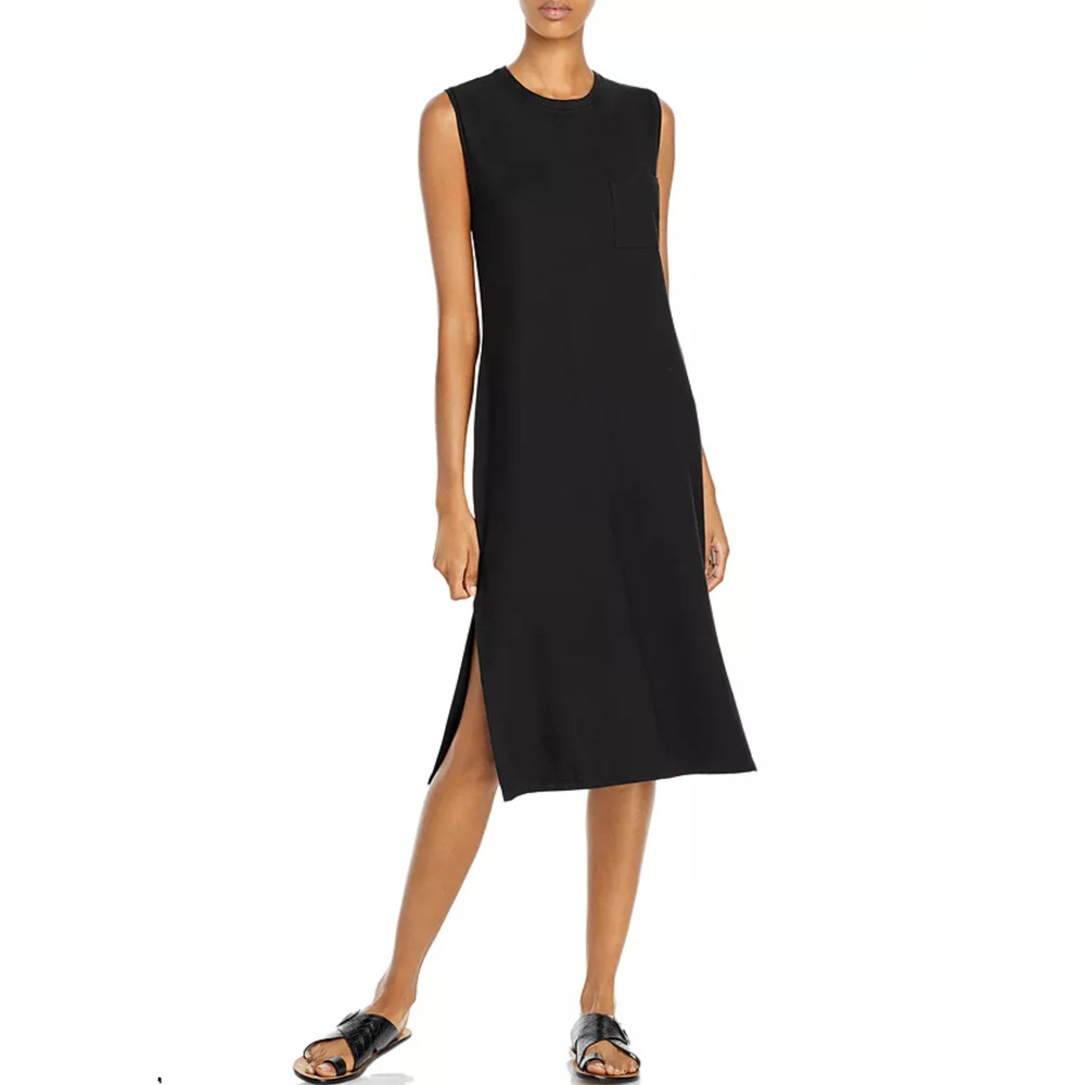 Theory Womens Solid Black Soft Knit Muscle T Shirt Midi Dress Size L Casual